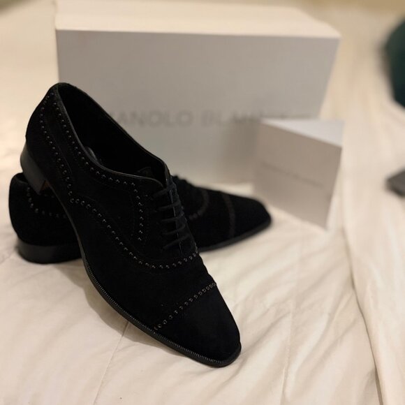 Manolo Blahnik studded Oxford brogues in black suede, authentic with box and tag - Picture 14 of 16